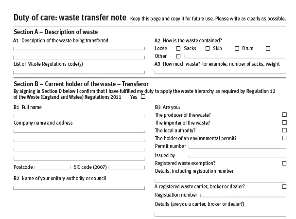 A waste transfer note